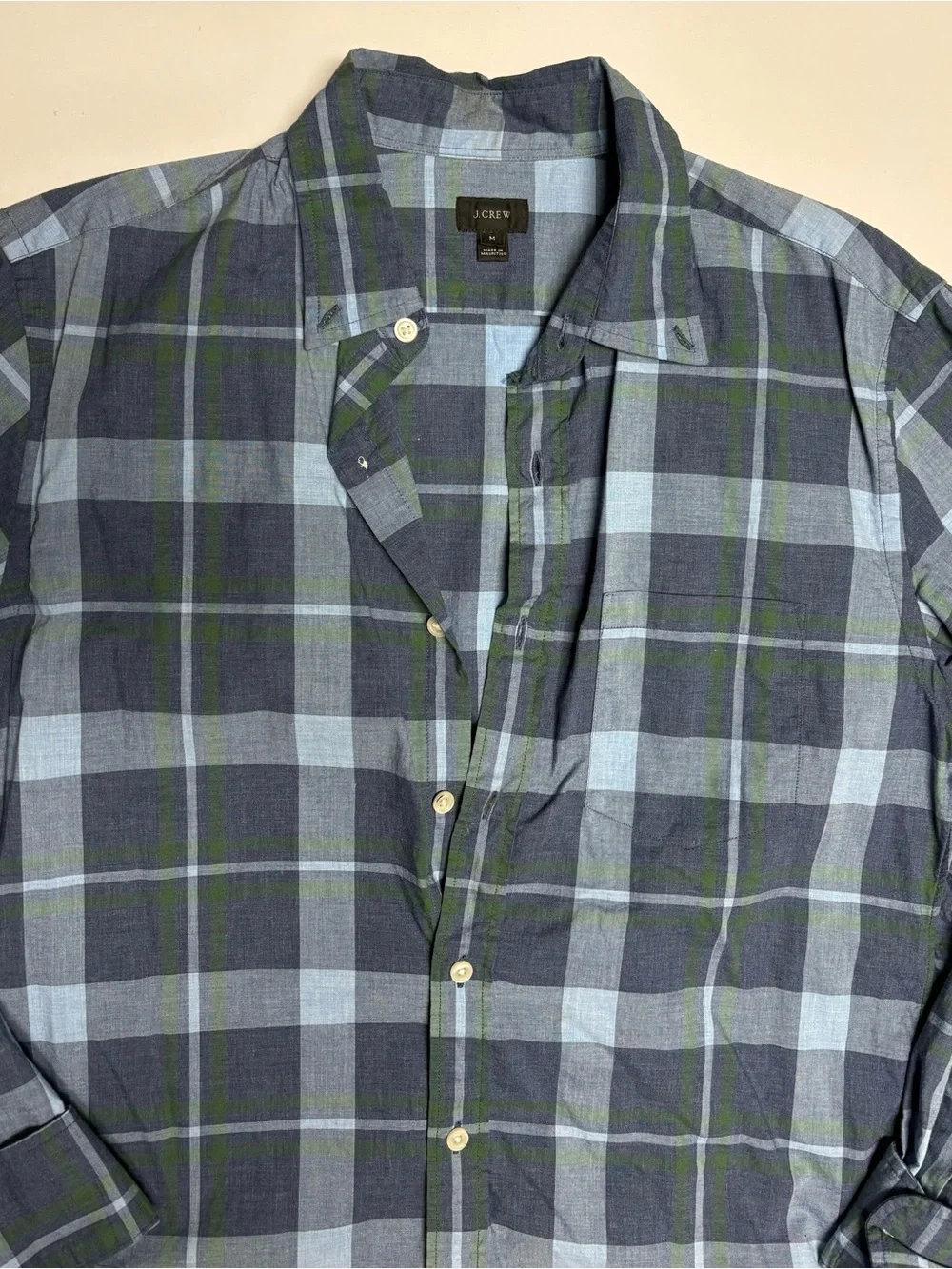 J. Crew Blue and Green Plaid Button-Down Shirt